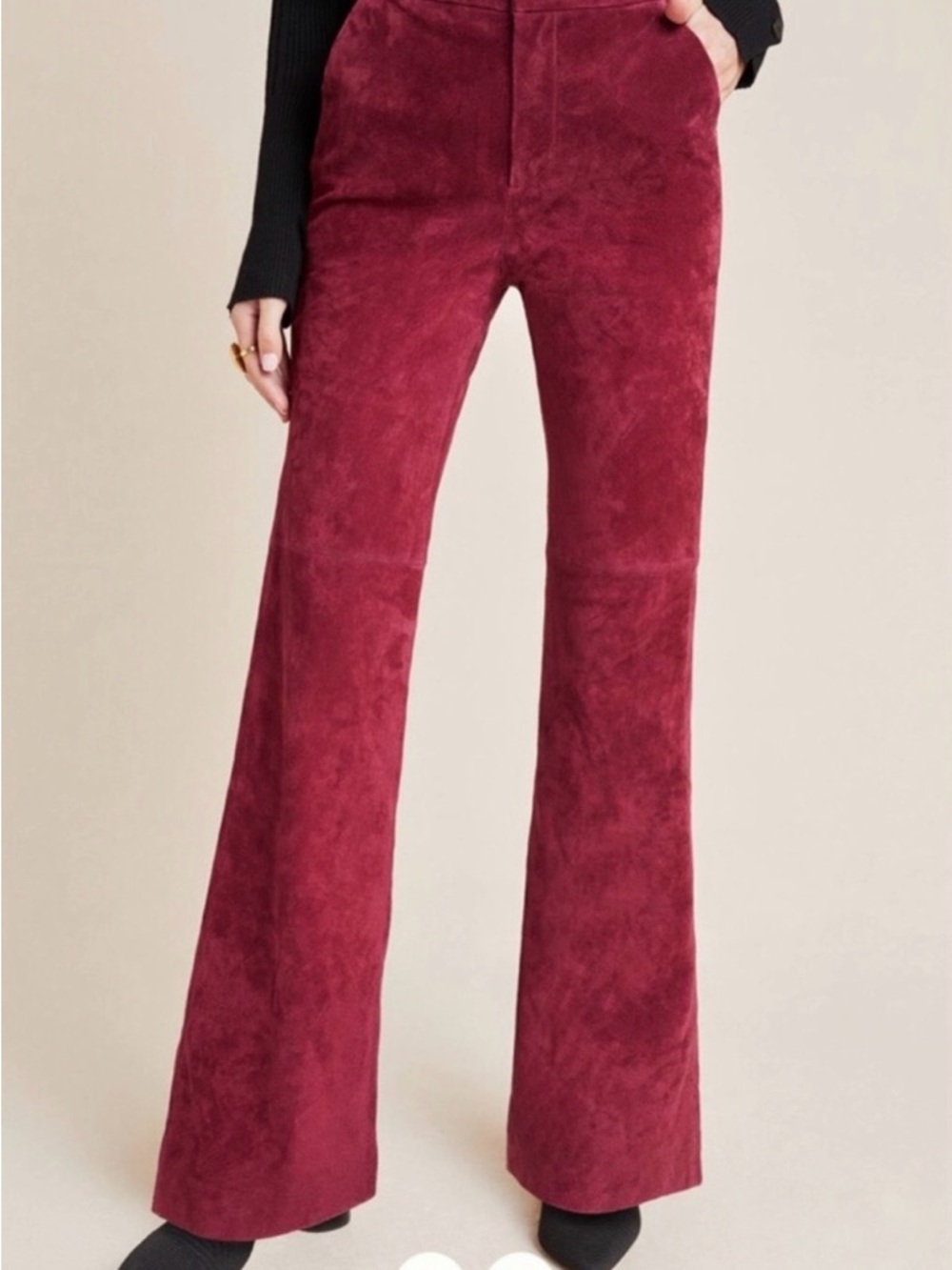 Anthropologie Burgundy Suede Flare Pants - NWT - Picture 11 of 13
